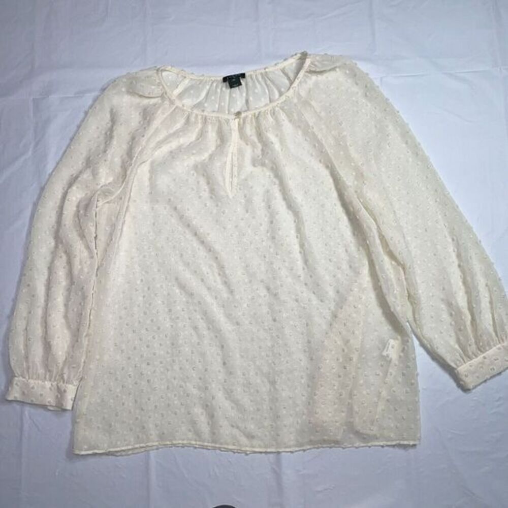 J. Crew Women's Blouse Sz XS Sheer Chiffon Dot Preppy Shirt Cream Country Core